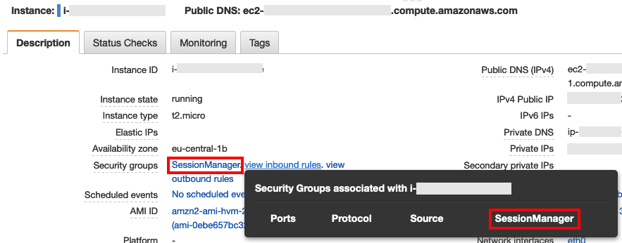 El grupo de seguridad no permite tráfico entrante.